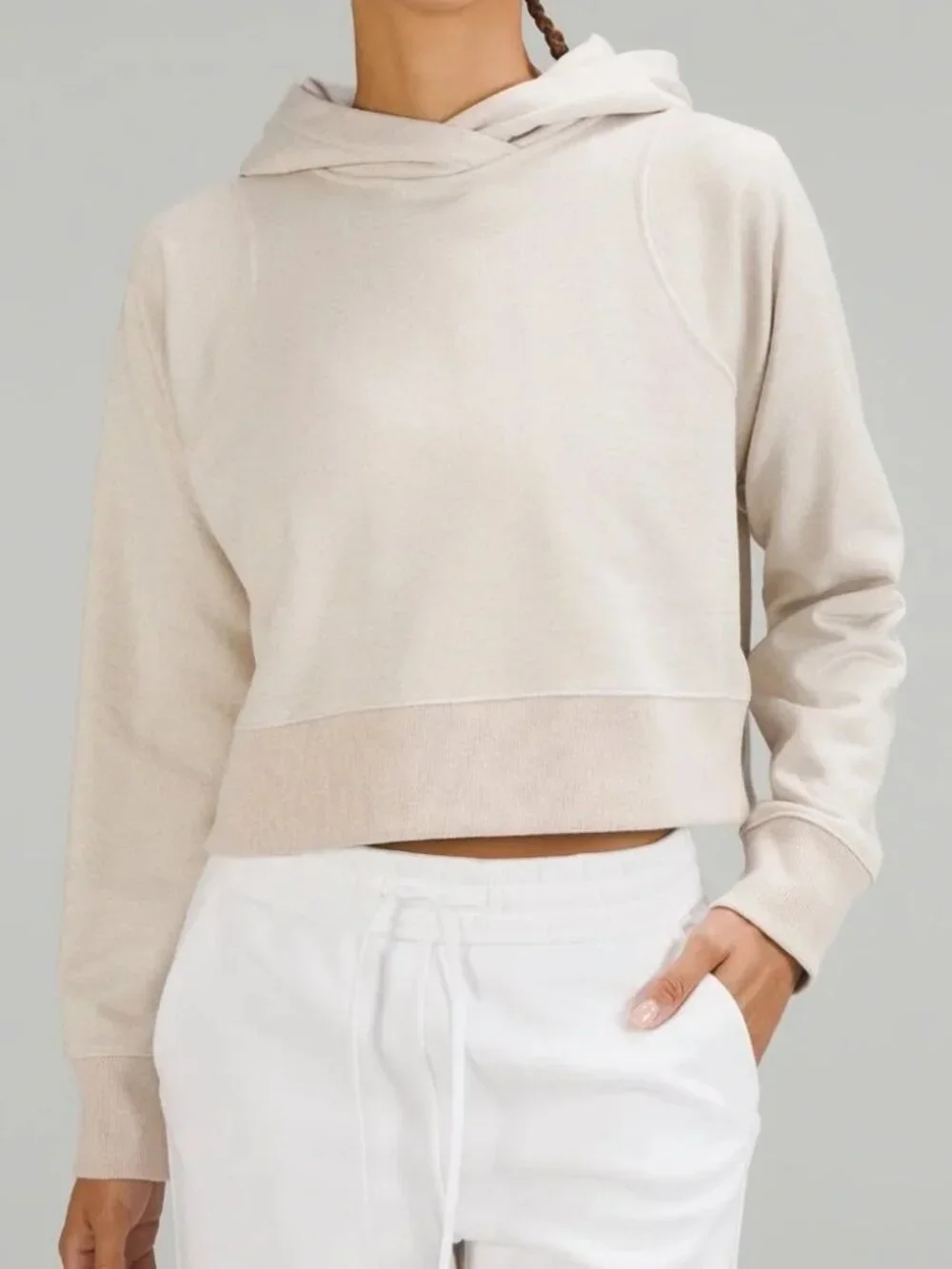 LULULEMON Hoodie Womens 2 Loungeful Spark Gold Tan‎ Metallic Knit Cropped Raglan